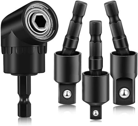 yasoe Adaptateur de Perceuse à Angle Droit 4-En-1 avec Rallonge de Foret à Percussion Rotative à 360°, Métal, avec D'Adaptateurs de Douille de Qualité Industrielle 1/4 3/8 1/2 Pouces.