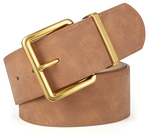 XZQTIVE Women Wide Belt for Dresses Chunky Fashion Suede Belts with Gold Buckle