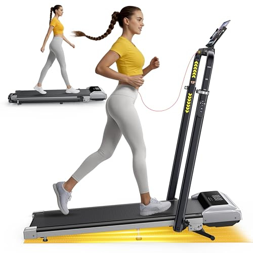 Folding Treadmill with 1%-6%-12% Incline, Treadmills for Home with 115 CM Retractable Handrail, 95°-105° Adjustable Tilt Angle, 12 KM/H Under Desk Walking Pad Treadmills, App, Remote & LED Display