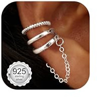 Chriscoco 3 Pcs Ear Cuff Plata de Ley 925 Pendientes Sin Agujero Mujer Hipoalergénicos Pendiente Clip Ajustables Pendientes Dorados Mujer Falsos Piercing Oreja Helix Cartílago