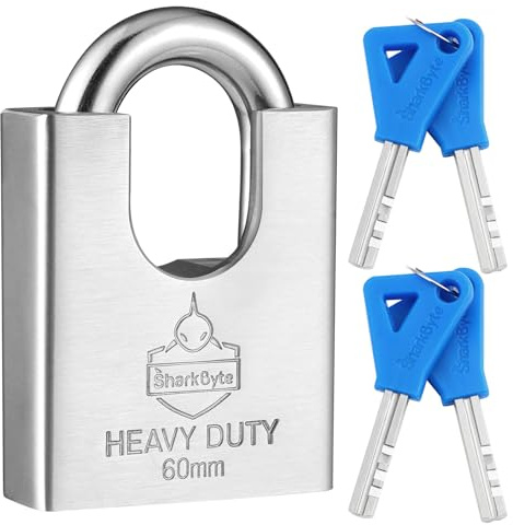 Sharkbyte [Never Rust] 60mm Heavy Duty Waterproof Outdoor Padlock 4 Keys, High Security Stainless Steel Anti-Cut Concealed Shackle, Weatherproof Lock for Container, Shutter, Warehouse, Gate, Garage