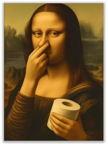 Guzeelu Mona Lisa Badezimmer Wandkunst 21 x 30cm, Toilettenhumor Lustiges Poster als Bilddruck, Ironische Wanddeko für Toilette und Gäste WC