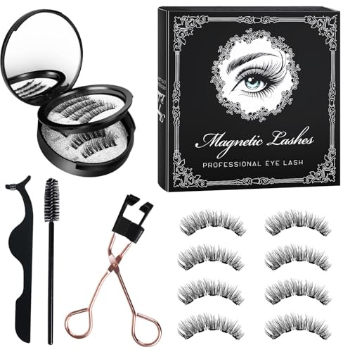 Magnetic Eyelashes with Applicator Magnetic Lashes Kit magnetic Reusable No-Glue False Lashes with Applicator 4Pairs Magic Eyelashes with Lash Applicator, Tweezer & Spoolie Brush