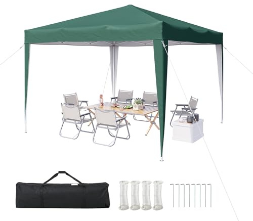 Aoxun Pop Up Pavillon 3x3 Wasserdicht, Metallrahmen-Schutzzelt, Höhe Verstellbar, 3mx3m Faltpavillon mit Tragetasche für Camping Party, Grün
