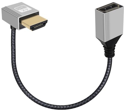 YINGAYOU Cable HDMI Macho Hembra Corto 4K@60Hz 18Gbps Alargador HDMI Macho Hembra 90 grados Soporte Enchufe Oro la Carcasa Aluminio, ARC, Ethernet para Ordenador Portátil, TV, PC (Arriba, 0.2 m)