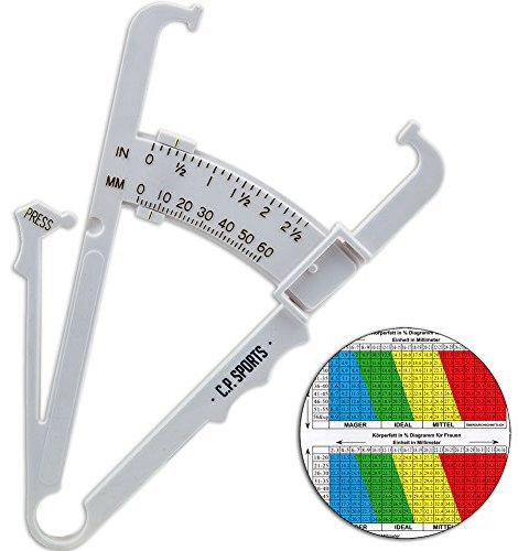 C.P.Sports Körperfettmessgerät Fat Caliper Körperfett Tester, Körperfettzange Körperfettanteil messen mit Tabelle, BMI, Anleitung in deutsch