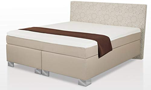 Charlottes Möbelkaufhaus Boxspringbett 2x2 m Landhaus Stil ROM II 200 x 200 cm Beige Creme Cream Härtegrad Matratzen und Topper nach Wahl
