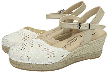 TORRES 5004 Alpargatas de Encaje Beige para Señora con Suela de Esparto y Hebilla Mujer Alpargatas Beige 39