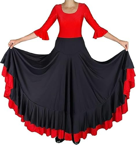 Jupe Flamenco de Danse flamenca Gitane andalouse Noir/Rouge Adulte
