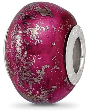 Collana con ciondolo in argento Sterling 925 lucido con riflessi rosa scuro con lamina di platino e perline in ceramica, misura 13,64 x 9,09 mm di larghezza, gioielli da donna, Argento, taglia unica