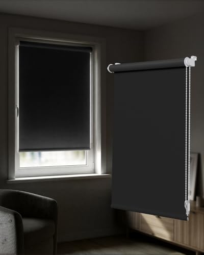 Victoria M. Tenebra Verdunkelungsrollo Klemmfix Rollo Fensterrollo, Sichtschutz, Verdunkelnd, Ohne Bohren inkl. Montagematerial, 105 x 160 cm, Schwarz