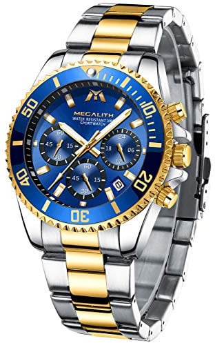 MEGALITH Herrenuhr Edelstahl Chronographen Herren Armbanduhr Großes Wasserdicht Designer Uhren fur Männer Leuchtende Analog Datum Kleid Mode