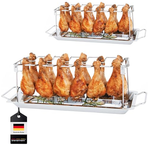 bremermann Hähnchenschenkel-Halter für 12 Keulen oder Chicken Wings, aus Edelstahl, klappbar (inkl. Auffangschale) (2)