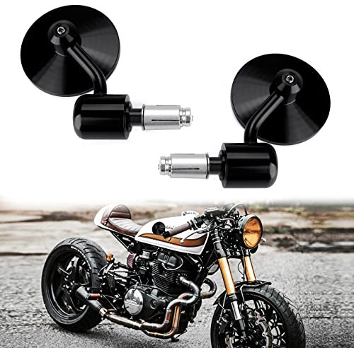 7/8 22mm Motorrad Lenkerendspiegel 3 Zoll Runden Rückansicht Seitenspiegel für Scooter Chopper Cruiser(Schwarz)