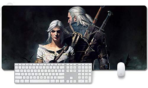 Witcher 3 Tapis de Souris XXL 900x400mm Hydrorésistant Anime Mouse Pad Grand Tapis de Souris Gamer avec Base en Caoutchouc Anti-Glissant Surface Texturée pour Ordinateur et PC, F