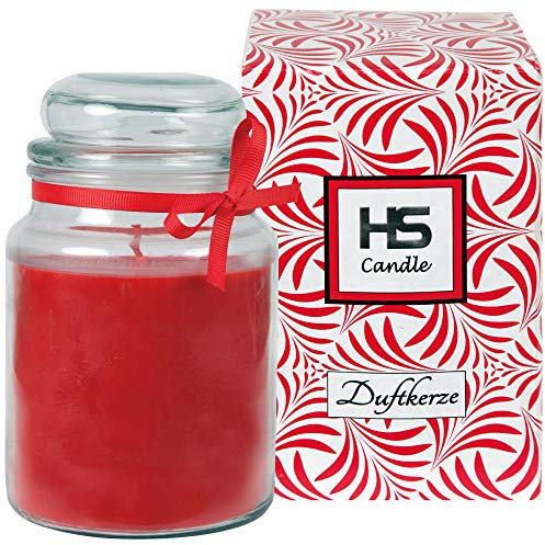 HS Candle Candela profumata a forma di rosa in vetro, 16 cm x 10 cm, in confezione regalo, 500 g di cera – durata circa 110 ore, fragranza in vetro BonBon con coperchio
