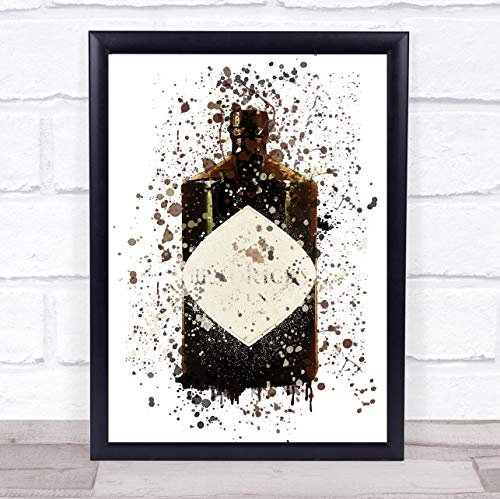 Watercolour Splatter Dark Scottish Gin Bottle Wall Art Print