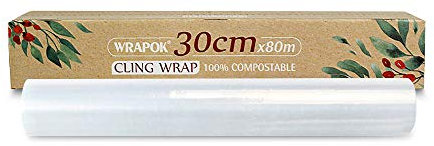 WRAPOK 100% Compostable Cling Film Roll Bio Corn PLA Food Freezer Wrap with Slide Cutter - 258 Square Feet