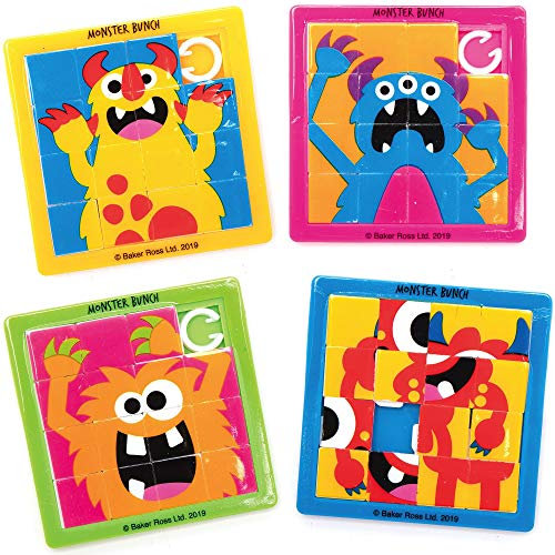 Baker Ross AX269 Monster-Schiebepuzzles für Kinder-Partytüten und kleine Spielzeuge für Kinder, 6 Stück
