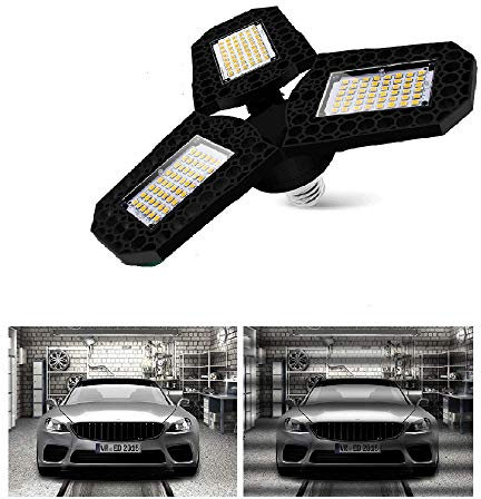 Weiqiao® Lampe LED de garage E27/E26 40/60/80W Lustre d'atelier Luminaire Déformable à 3 Panneaux Ajustables Éclairage 8000LM de Plafond Ampoule pour Magasin Sous-sol Entrepôt (80)