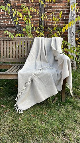 JOWOLLINA Plaid Chevron Extra feine Merinowolle, Fischgrat (Beige, 130x180 cm)