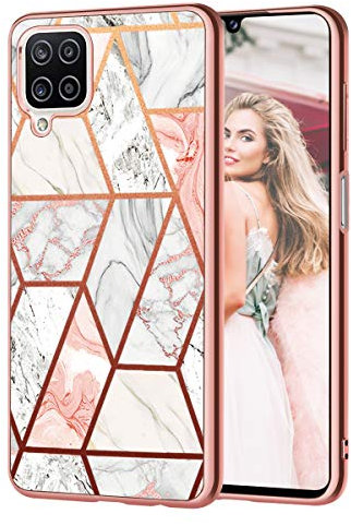Fingic for Samsung Galaxy A12 Case,Samsung A12 Cases,Marble Rose Gold Thin Slim Fit Women Hard PC Soft TPU Rugged Bumper Shockproof Anti-Scratch Full Body Protective Cover case for Samsung Galaxy A12