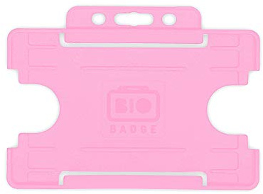 BioBadge Pink ID Card Holders Open-Faced for ID Badges, Landscape, 100 Pack