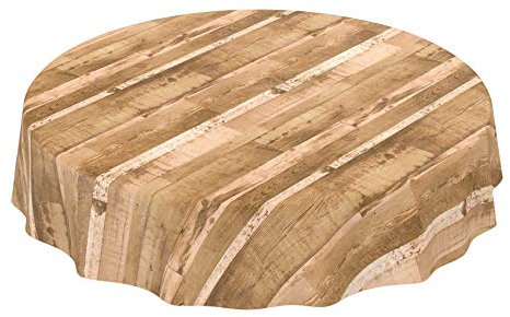 ANRO Runde PVC-Tischdecke ohne Einfassung – Holzoptik Hellbraun – abwaschbar & pflegeleicht – Wachstuch für drinnen & draußen 120 cm (Rund)
