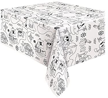 Unique 78413 Rechteckige Tischdecke für Piratenpartys, 1 Stück, Gedrucktes Muster, Schwarz, 54 x 84 inch