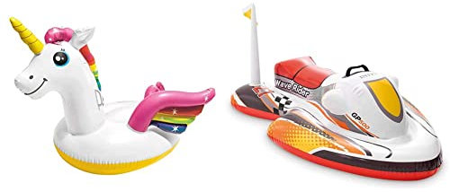 Intex 57561 Cavalcabile Unicorno, Multicolore, 198 X 140 X 97 Cm & 57520 Cavalcabile Acquascooter, Multicolore, 117 X 77 Cm