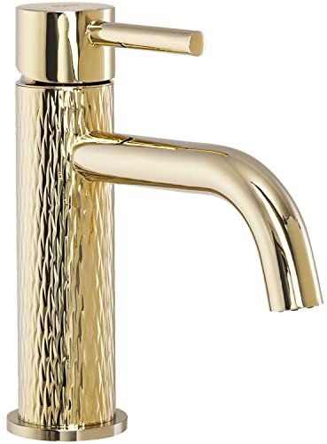 Rea Waschtischarmatur LUNGO LUNGO ART GOLD LOW Wasserhahn Bad Badarmatur aus Messing Armatur für Waschbecken Badezimmer Mischbatterie Waschbecken Einhebel (Gold)