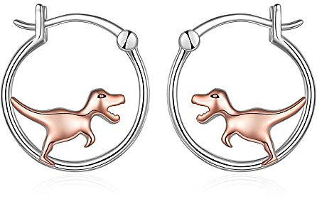YFN Creolen mit Katze Kolibri Vogel Pferd Schlange Dinosaurier Ohrringe Sterling Silber Creolen Schmuck Geschenke für Frauen Mädchen (Silver-Dinosaur Hoop Earrings)