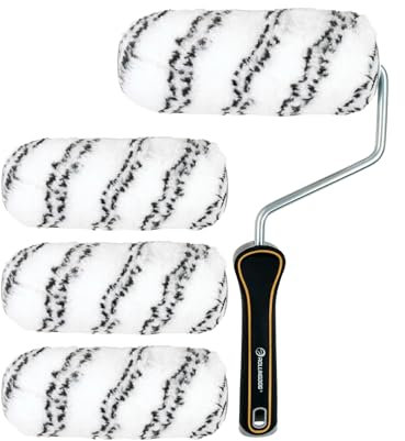 ROLLINGDOG 7 Inch Masonry Paint Roller Set - with 3PCS 3/4” (18mm) Long Nap Polyamide Roller Cover Sleeves for Rough Exterior or Textured Wall Surfaces Painting