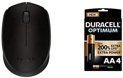 Logitech B170 Souris sans Fil, 2,4 GHz avec Nano-Récepteur, Suivi Optique, Batterie Longue Durée 12 Mois, Ambidextre + Duracell - Nouveau Piles alcalines AA Optimum, 1.5 V LR6 MX1500, Paquet de 4