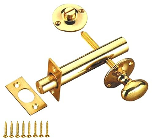 TERF® Heavy Duty Polished Brass 60mm Thumb Turn Security Bolt Door Lock and Emergency Coin Release Thumb-turn Privacy Door Lock with Fixing Screws For Toilet Bathroom and - Pack of 1