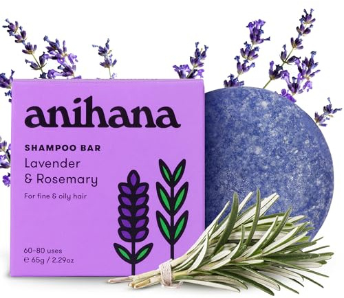 ANIHANA Shampoo Bar for Thin, Fine & Oily Hair Gives Hair Volume & Body, Lightweight, Oil Balancing, No Residue, Natural Healthy Look and Shine Paraben Free, Lavender and Rosemary 2.29 oz