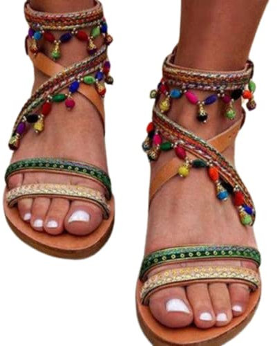 TBTB Sandales d'été pour femme séparateur d'orteils Mode Style bohème En dentelle Élégantes Pour l'été À lanières Pour la mariée ou le soir Bout ouvert Sandales Romains