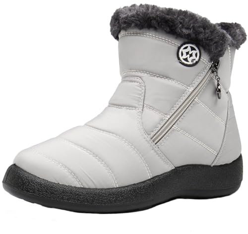 Stivali Donna Stivaletti Invernali Impermeabili Cerniera Stivali da Neve Cotone Caldo Peluche Caviglia Boots Bassi Scarpe Ultraleggero,Beige 3,41 EU
