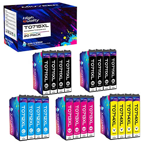 MIUYEER 20 Pack T0715 XL Tintenpatronen T0715 Tinte Ersatz für Epson T0711 T0712 T0713 T0714 T0715 Multipack Kompatibel für Epson Stylus SX100 SX200 SX218 SX400 SX515W DX7400 DX8450 BX300F