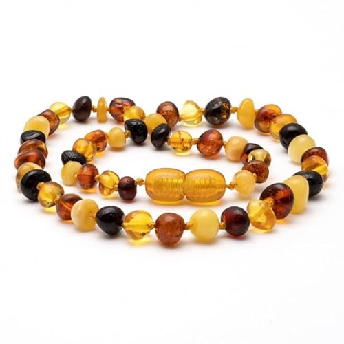 Premium Bernsteinkette | Rohbernsteinkette | 13 Farben | 3 Größen | Höchste Qualität | Baltischer Bernstein | Choker Halskette | Bernsteinschmuck (45 cm, 4 Colours)