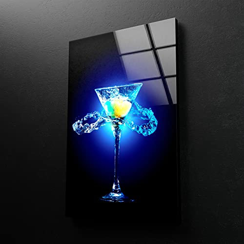 Myphotostation Blue Cocktail Drink Wall Art Tempered Glass Wall Art 16x16'' Bar Pub Wall Art Modern Decor Glass Printing Large Wall Art Tempered Glass Panel Restaurant Wall Decor