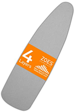 ZOES HOMEWARE 54x15 Ironing Board Cover & Pad | 100% Cotton Cover and Pad with Aluminum Coating | Heat-Reflective Ironing Board with Elastic Edges Set for Perfectly Smooth Ironing | Grey