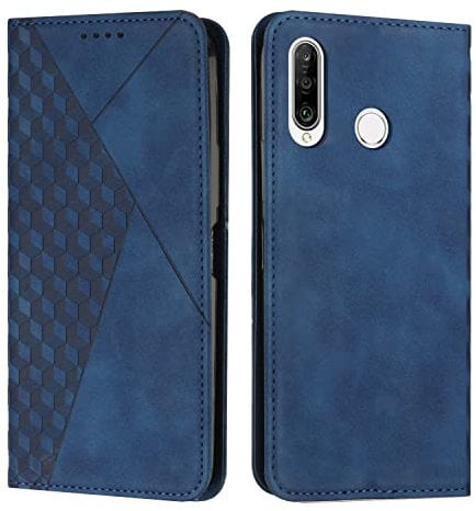 KOUYI Kompatible mit Huawei P30 Lite Hülle, Retro Premium PU Leder Weich TPU Klapphülle Kartenfächer Magnetic Standfunktion Flip Wallet Shockproof Handyhülle (Blau)