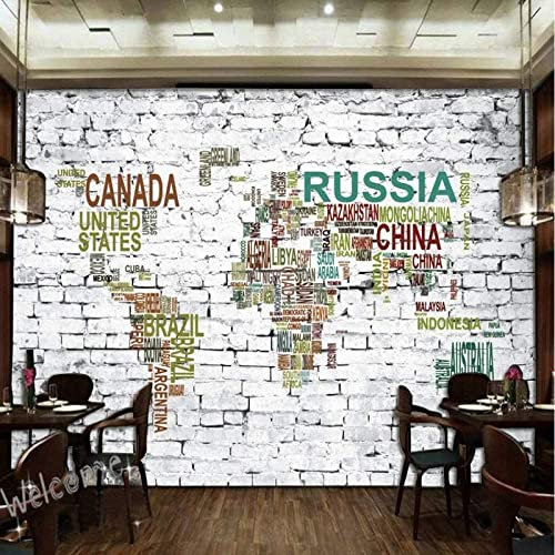 3D Wandtapete Weltkarte In Buchstaben Auf Weißer Backsteinmauer Fototapeten Wohnzimmer Tv Sofa Thema Hotel Luxus Hintergrund Wandmalerei Wohnkultur Abziehen Und Aufkleben Wandkunst S 200(B)x150(H)cm