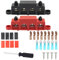 TIHOOK 12V-48V DC Sammelschienen Verteilerblock, 4 x M10 BusBar Box, 250A, Klemmenbolzen Hochleistungsmodul, Verteilerblock für Auto RV Boat Yacht(Rot+Schwarz)