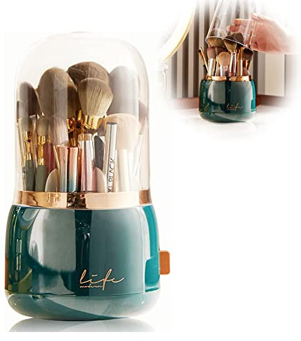 LOMUG Organizador de Maquillajes, Porta Brochas de Maquillaje, Organizador de Cosméticos Giratorio 360° con Tapa, Organizador de Brochas de Maquillaje Estuche para Tocador Dormitorio Baño