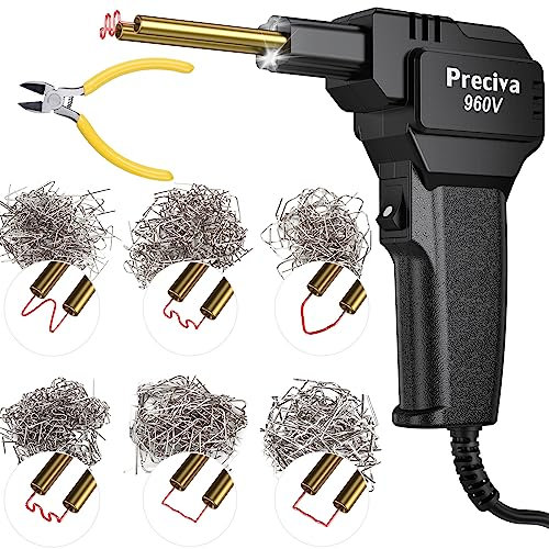 Preciva Saldatrice Plastica Portatile, Saldatrice per Plastica con LED - Kit di Riparazione con 600 pezzi Cucitrice Calda per Riparazione Crepe e Paraurti Auto
