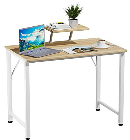 Scrivania Ufficio con Supporto per Monitor Staccabile, Scrivania Gaming Computer in Metallo e Fibra di Carbonio, 80x40x74cm Tavolo da Lavoro, Scrivanie pc per Cameretta Ufficio Casa, Beige Desk