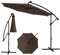COSTWAY 3M Cantilever Garden Parasol with Solar-Powered 112 LED Lights, Offset Banana Umbrella with Tilted Design, Crank Handle & Cross Base, Outdoor Hanging Sun Shade for Patio Market (Brown)