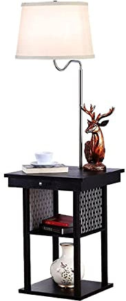 SYALEO Floor Lamp Lampadaire avec Table de Chevet Table de Chevet Industrielle avec Port de Charge USB et Station de Charge sans Fil Lampe sur Pied Multifonction pour Chambre Étudier